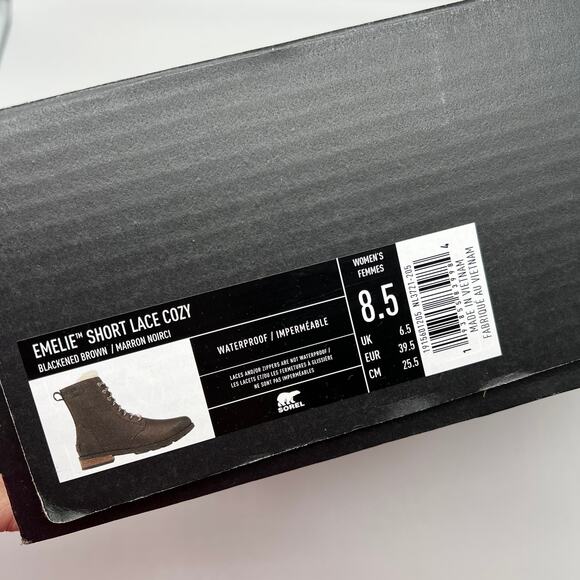 SOREL Emelie Short Lace Cozy Boot Womens 8.5 Blackened Brown Waterproof NEW - Picture 11 of 11